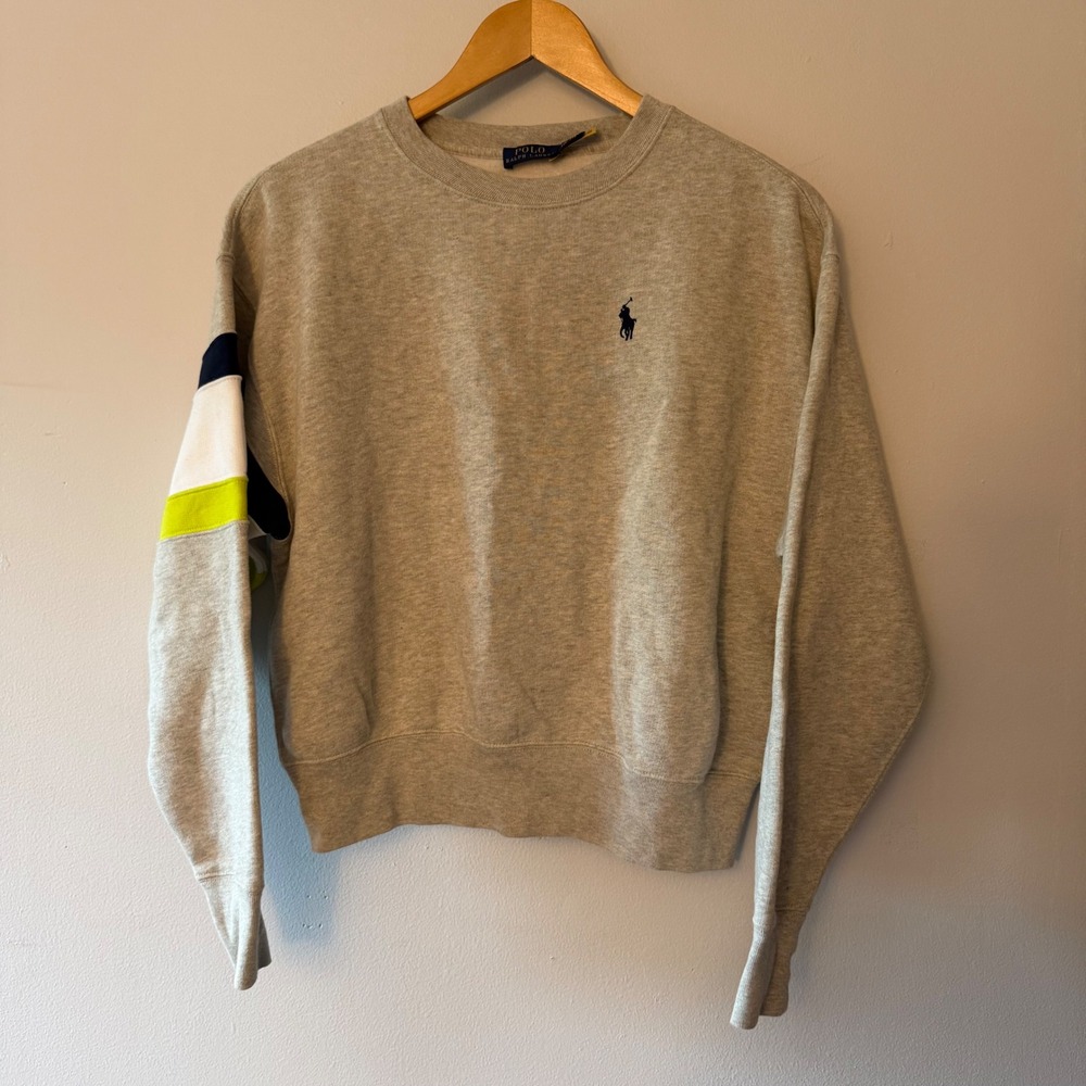 Polo Ralph Lauren US Open Sweatshirt Heather Grey Neon Yellow XXS Crewneck